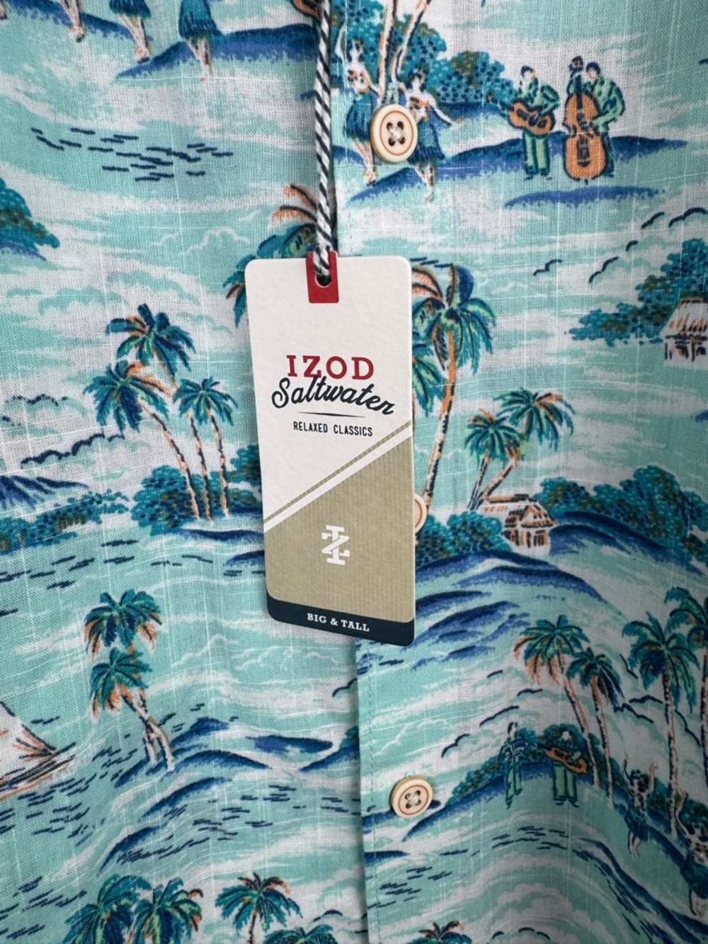 IZOD Saltwater Relaxed Size 3XLT Blue Green Tropical Hawaiian Aloha Shirt NWT - Picture 3 of 13